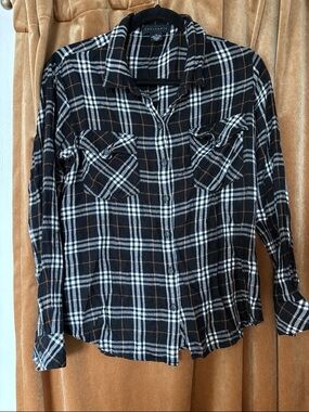 Sanctuary Black & White Plaid Button-Down Boyfriend Shirt